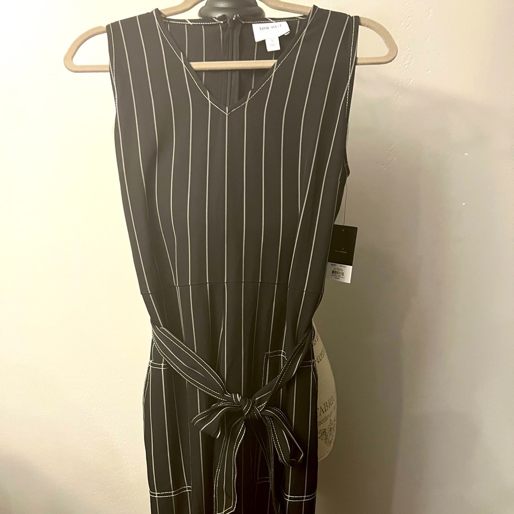 Nine West black striped belted jumpsuit, NWT Size S